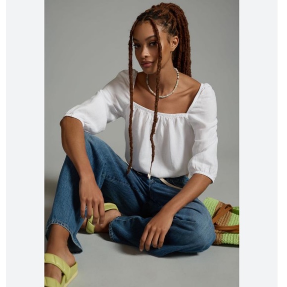 Brand New CLOTH & STONE SQUARE-NECK SMOCKED BLOUSE - Picture 4 of 9